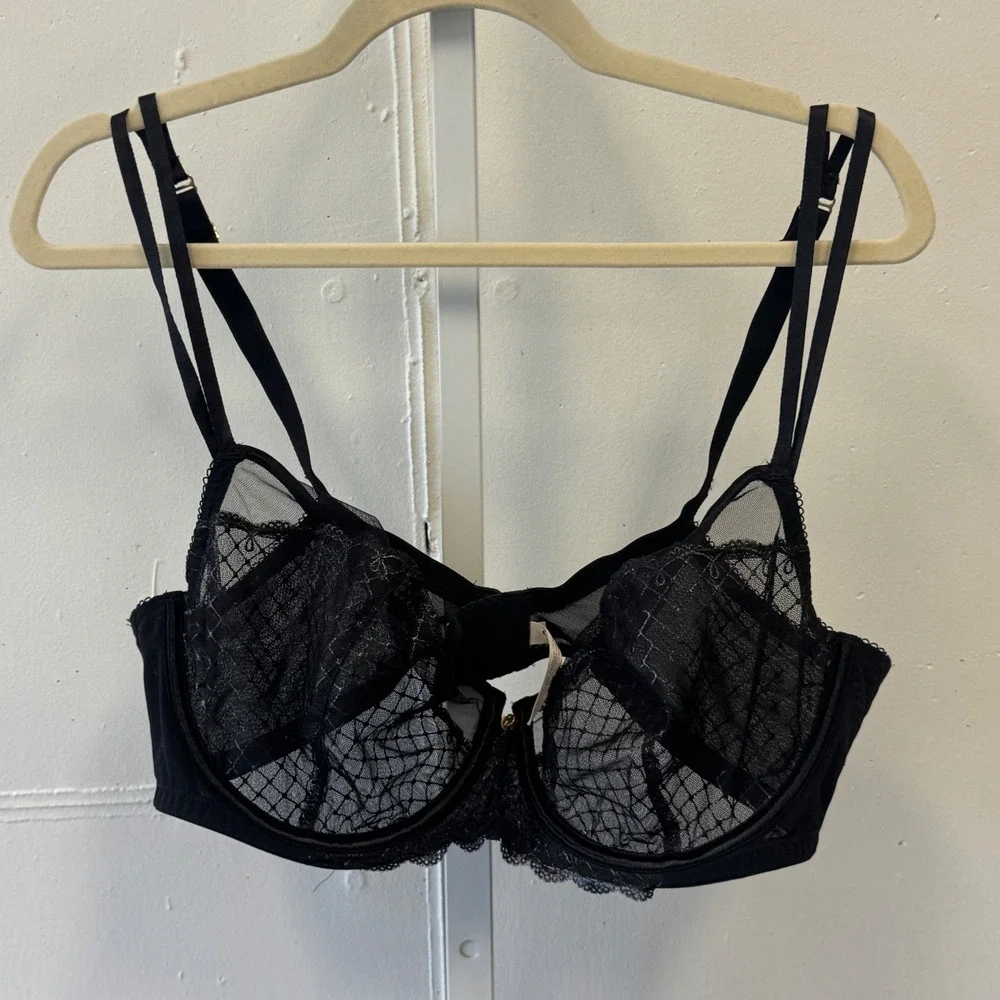Cacique Mesh Lace Unlined Underwire Bra 42D‎ Gold Hardware CS11070879 Sexy Black